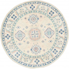 Tappeto Kazak Afghanistan Medaglione Crema Azzurro Blu Rosa