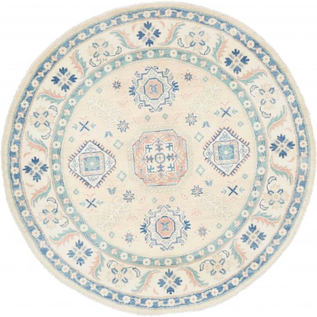 Tappeto Kazak Afghanistan Medaglione Crema Azzurro Blu Rosa