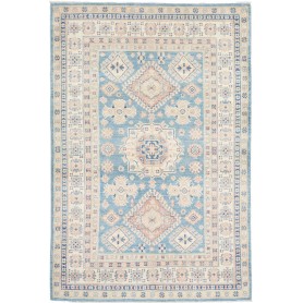 Tappeto Kazak Afghanistan Medaglione Azzurro Chiaro Crema Ro