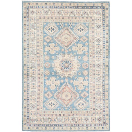 Tappeto Kazak Afghanistan Medaglione Azzurro Chiaro Crema Ro
