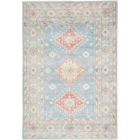 Tappeto Kazak Afghanistan Astratto Azzurro Crema Terracotta