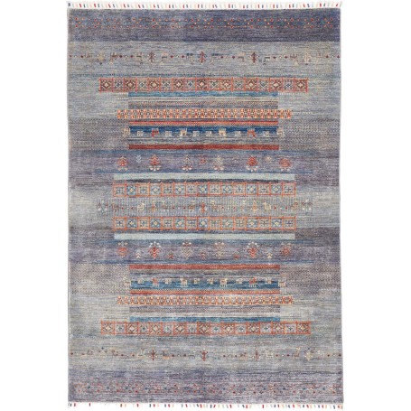 Tappeto Siva Pakistan Astratto Grigio Blu Terracotta Celeste