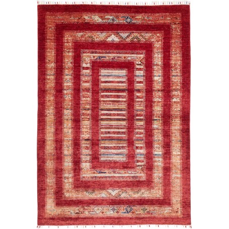 Tappeto Siva Pakistan Astratto Rosso Intenso Beige Ocra Blu