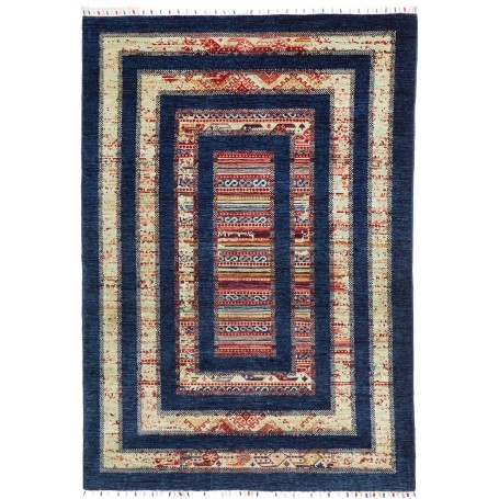 Tappeto Siva Pakistan Astratto Blu Marino Beige Rosso Aranci
