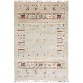 Tappeto Siva Pakistan Geometrico Grigio Beige Rosso Blu Verd