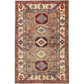 Tappeto Kazak Fine Pakistan Astratto Marrone Beige Rosso Blu