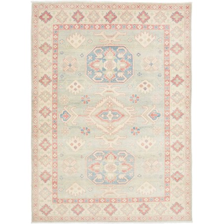 Tappeto Kazak Afghanistan Medaglione Verde Acqua Rosa Antico