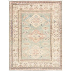 Tappeto Kazak Afghanistan Geometrico Verde Acqua Crema Rosa