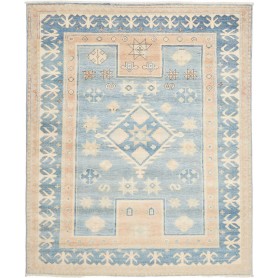 Tappeto Kazak Afghanistan Geometrico Blu Pastello Pesca Crem