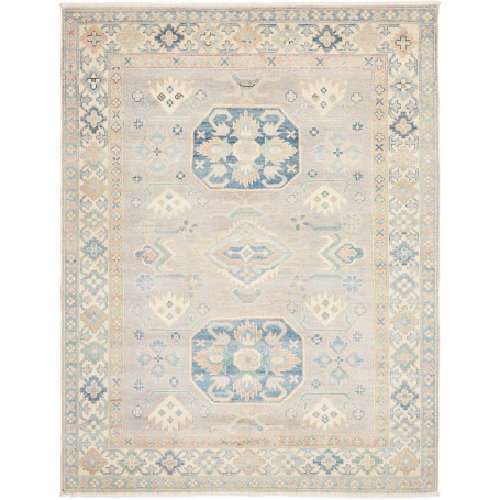Tappeto Kazak Afghanistan Astratto Grigio Blu Azzurro Pesca