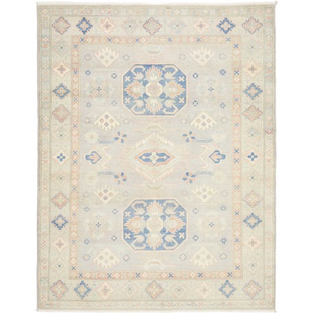Tappeto Kazak Afghanistan Tribale Grigio Azzurro Pesca Crema