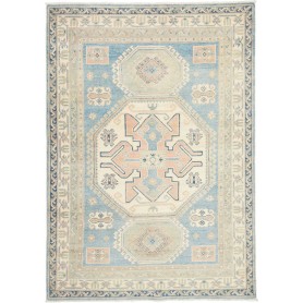 Tappeto Kazak Afghanistan Geometrico Blu Chiaro Crema Pesca