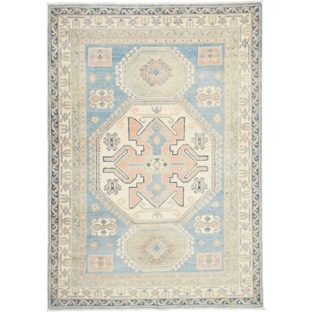 Tappeto Kazak Afghanistan Geometrico Blu Chiaro Crema Pesca