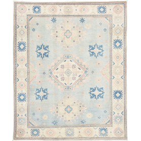 Tappeto Kazak Afghanistan Geometrico Azzurro Crema Rosa Polv