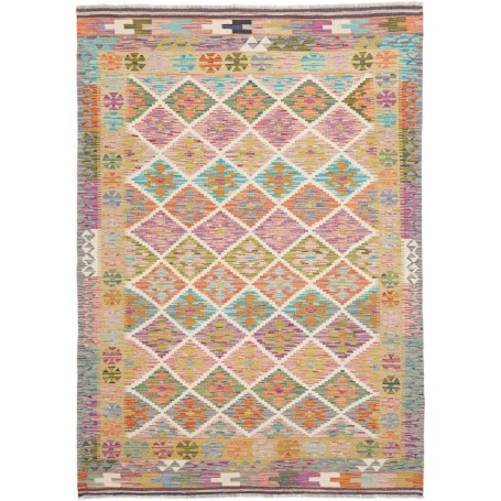 Tappeto Kilim Afghanistan Geometrico Lavanda Acquamarina Ara