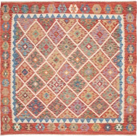 Tappeto Kilim Afghanistan Astratto Arancio Terracotta Blu Ve