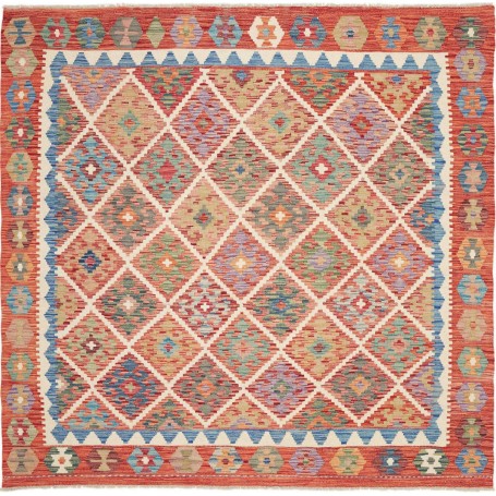 Tappeto Kilim Afghanistan Astratto Arancio Terracotta Blu Ve