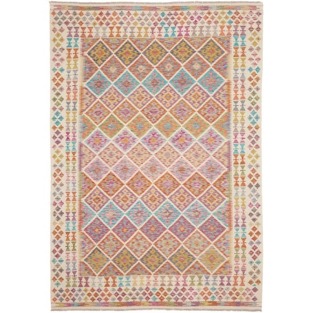 Tappeto Kilim Afghanistan Astratto Crema Offwhite Turchese L