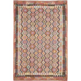 Tappeto Kilim Afghanistan Geometrico Terracotta Rosa Azzurro