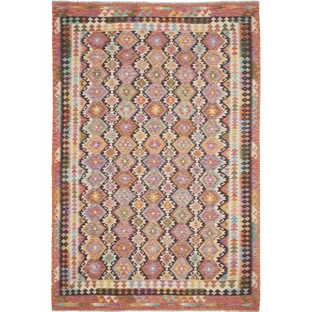 Tappeto Kilim Afghanistan Geometrico Terracotta Rosa Azzurro