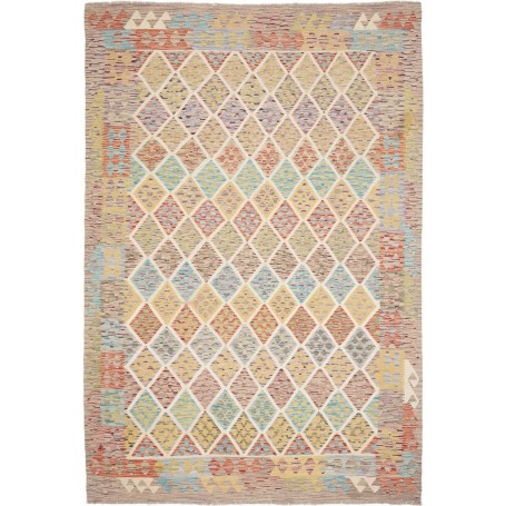 Tappeto Kilim Afghanistan Astratto Beige Multicolore 202x300