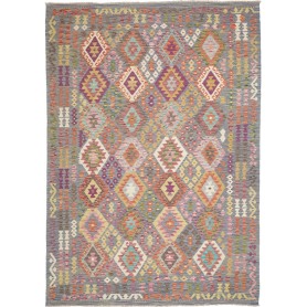 Tappeto Kilim Afghanistan Geometrico Grigio Blu Giallo Aranc