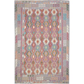 Tappeto Kilim Afghanistan Astratto Blu Lavanda Corallo Aranc