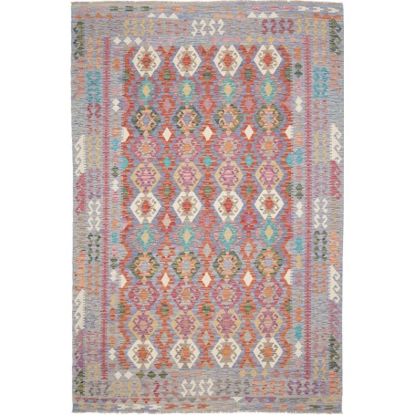 Tappeto Kilim Afghanistan Astratto Blu Lavanda Corallo Aranc