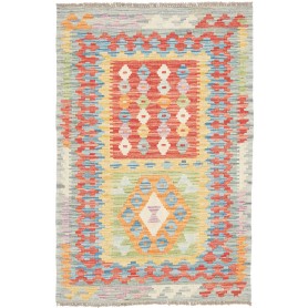 Tappeto Kilim Afghanistan Geometrico Grigio Chiaro Blu Rosso
