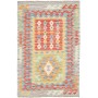Tappeto Kilim Afghanistan Geometrico Grigio Chiaro Blu Rosso