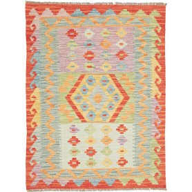 Tappeto Kilim Afghanistan Geometrico Rosso Arancio Azzurro G