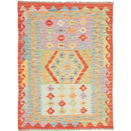 Tappeto Kilim Afghanistan Geometrico Rosso Arancio Azzurro G