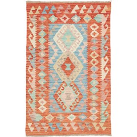 Tappeto Kilim Afghanistan Astratto Arancio Terracotta Blu Ci