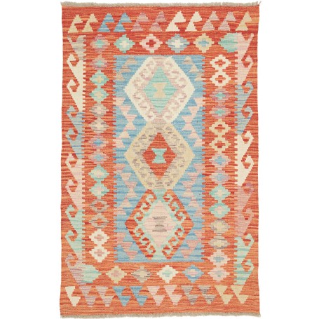 Tappeto Kilim Afghanistan Astratto Arancio Terracotta Blu Ci