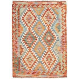 Tappeto Kilim Afghanistan Geometrico Arancio Azzurro Verde A