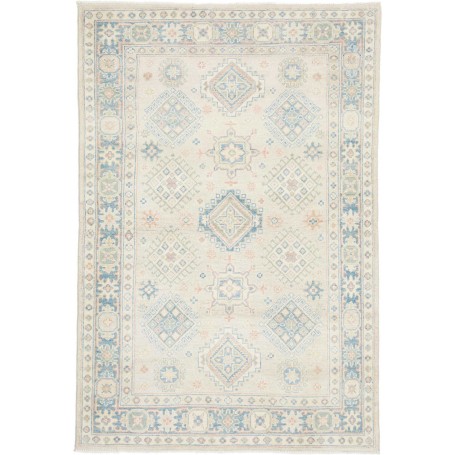 Tappeto Kazak Afghanistan Geometrico Crema Blu Chiaro 121x17