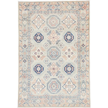 Tappeto Kazak Afghanistan Geometrico Grigio Chiaro Blu Navy