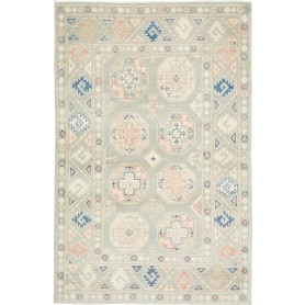 Tappeto Kazak Afghanistan Geometrico Verde Salvia Pesca 103x