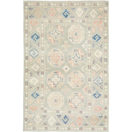 Tappeto Kazak Afghanistan Geometrico Verde Salvia Pesca 103x