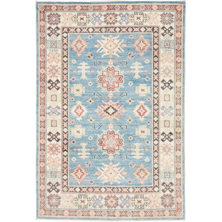 Tappeto Kazak Afghanistan Geometrico Azzurro Blu Beige 103x1