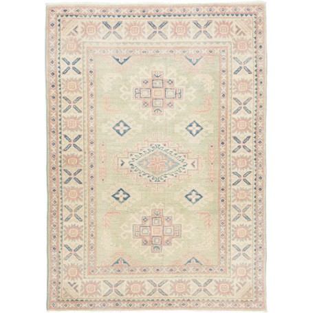 Tappeto Kazak Afghanistan Astratto Verde Salvia Rosa Antico