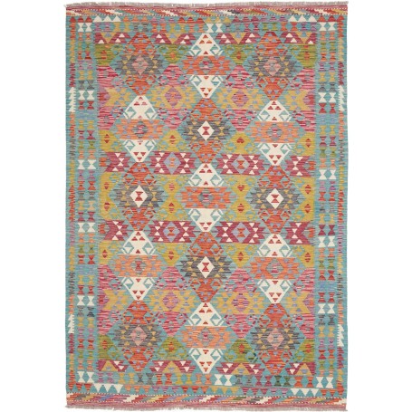 Tappeto Kilim Afghanistan Geometrico Turchese Rosa Arancio G