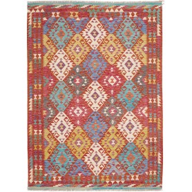 Tappeto Kilim Afghanistan Geometrico Rosso Terracotta Giallo