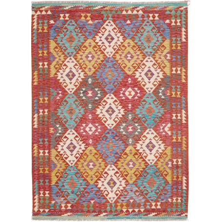 Tappeto Kilim Afghanistan Geometrico Rosso Terracotta Giallo