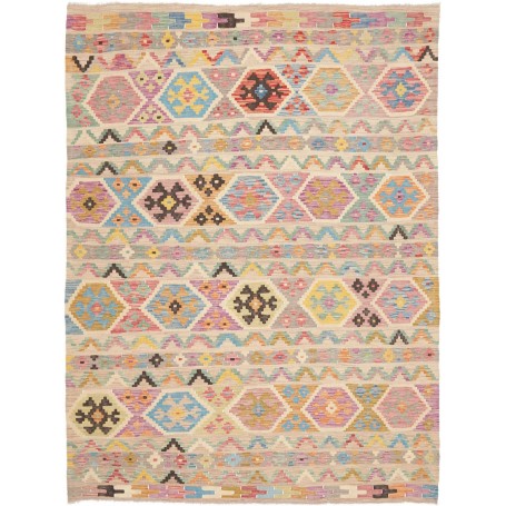 Tappeto Kilim Afghanistan Astratto Beige Crema Rosa Lavanda