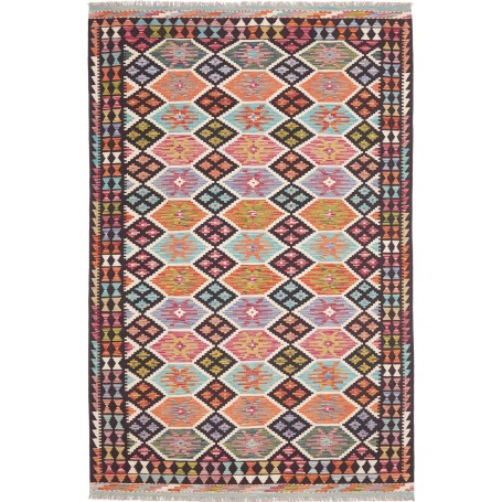 Tappeto Kilim Afghanistan Geometrico Marrone Scuro Arancione
