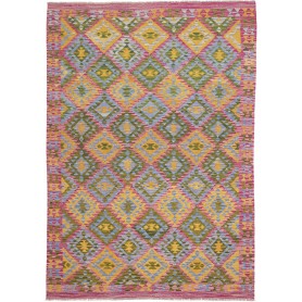 Tappeto Kilim Afghanistan Astratto Magenta Oro Blu Verde 171