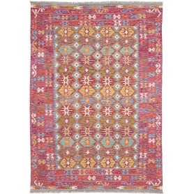Tappeto Kilim Afghanistan Geometrico Magenta Blu Arancio Gia