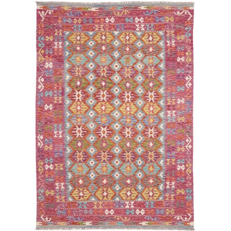 Tappeto Kilim Afghanistan Geometrico Magenta Blu Arancio Gia