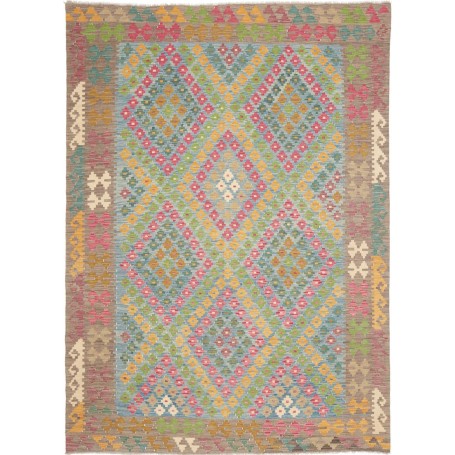 Tappeto Kilim Afghanistan Geometrico Azzurro Grigio Marrone